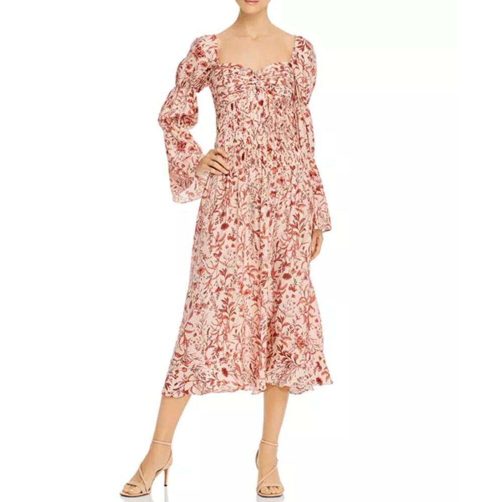 AMUR Filipa Silk Floral Midi Dress Blush Wildflowers Size 6